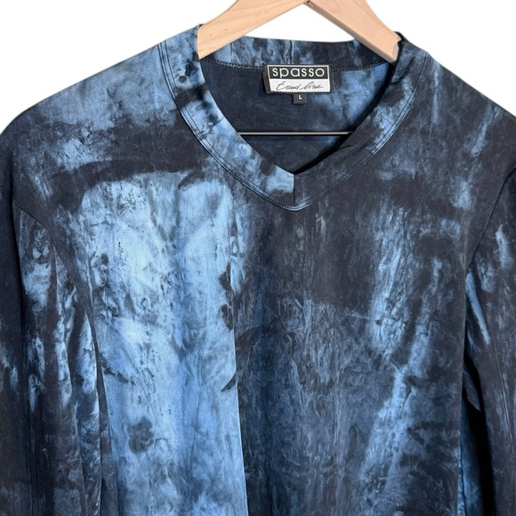Spasso Women’s Sz Large Blue / Black Marbled Top Long Sleeve Stretch - Picture 2 of 7